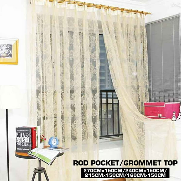 Sheer Curtains White for Bedroom Flower Embroidered on Crushed Sheers Living Room Rod Pocket Curtain Set 63 inch Voile Drapes 2 Panels 